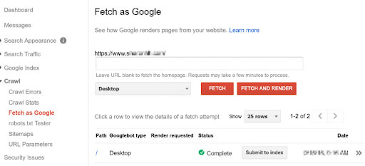 Fetch as Google در کنسول جستجوی گوگل