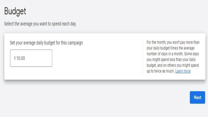 مشخص کردن میزان بودجه در کمپین گوگل ادز