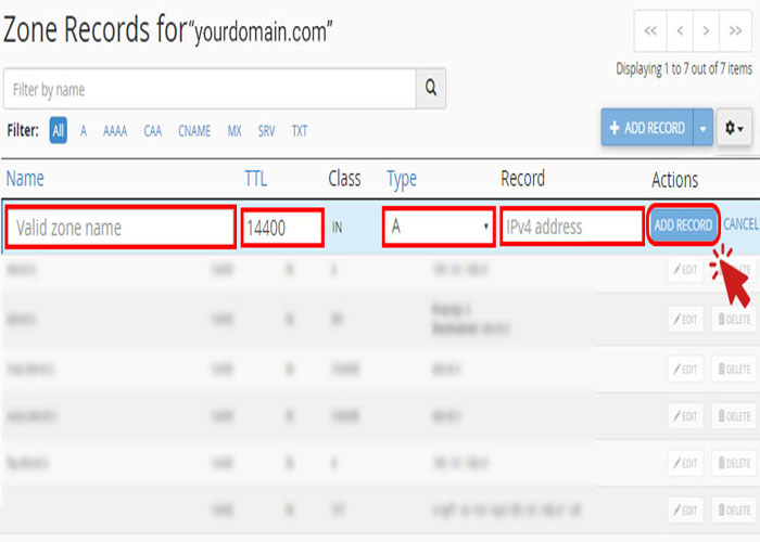 اضافه کردن رکورد در CPANEL